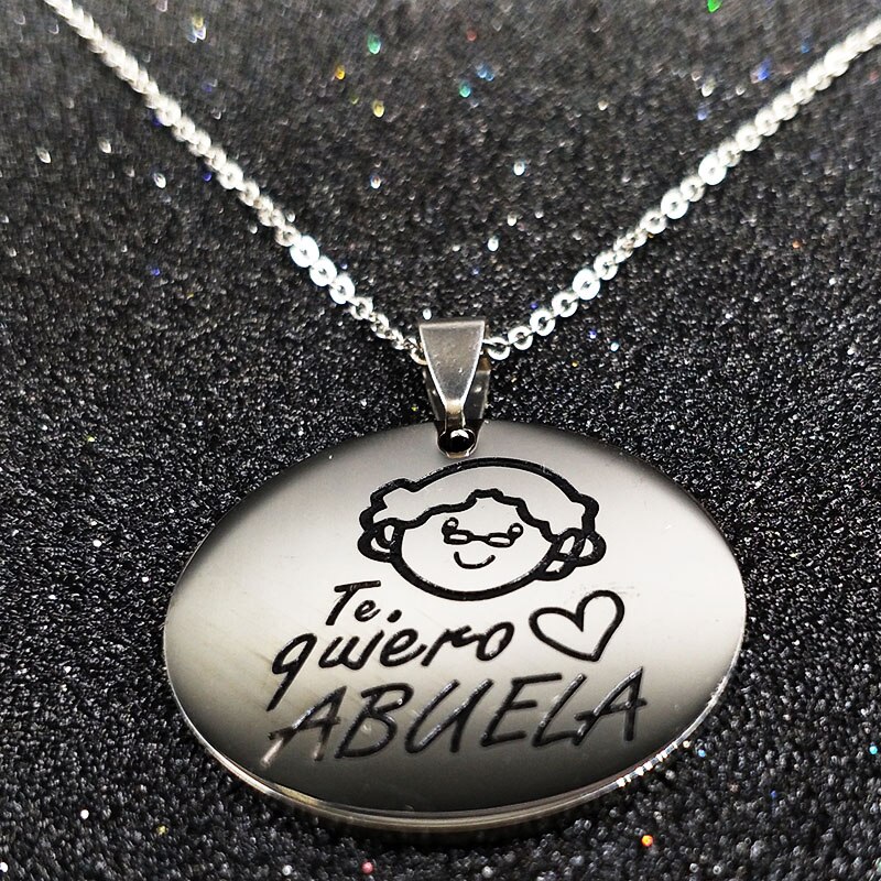 Collar de acero inoxidable con grabado de la Abuela de la familia, Gargantilla, , joyería para mujer