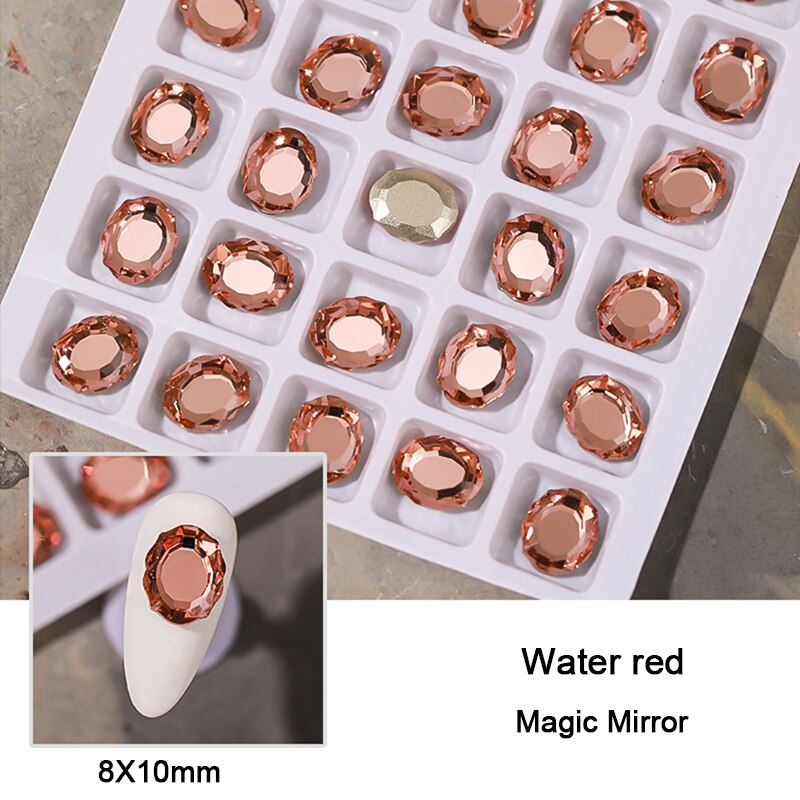 8x10mm Magic Mirror Nail Art Rhinestone Double Plane Crystal K9 Glass 3D Fingernail DIY Decoration Accessories: Water Red 100pcs