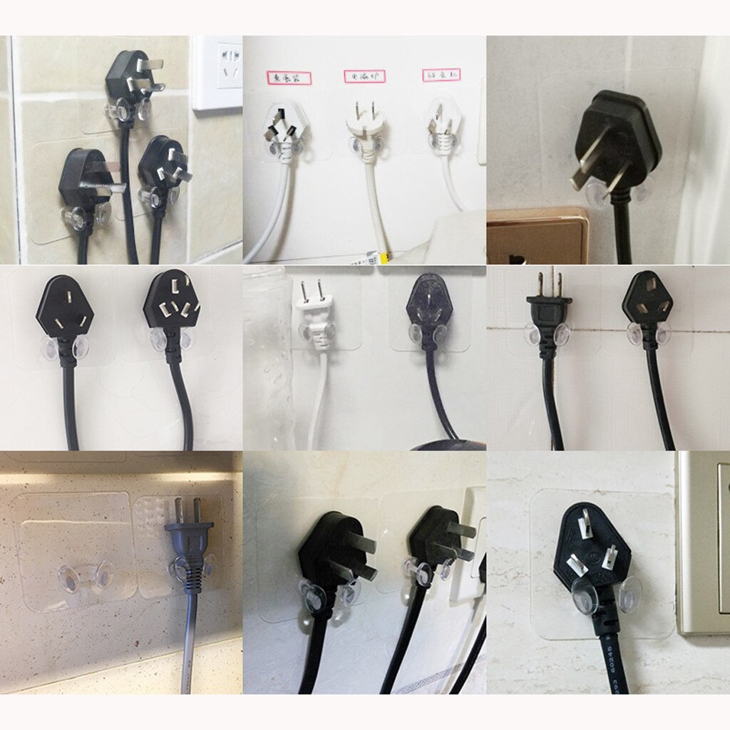 4/6/8/12PCS Multi-Purpose No Trace Wall Mount Hook Power Plug Socket Holder Wall Adhesive For Hanger kitchen Bathroom plug holde