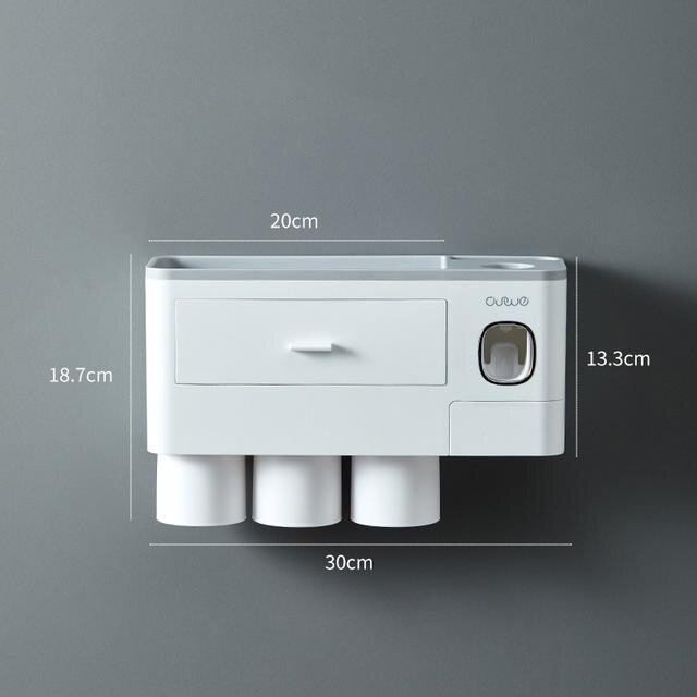 Tandbørsteholder automatisk tandpasta dispenser med kop vægbeslag toiletartikler opbevaringsstativ badeværelse tilbehørssæt: 3 kopper grå