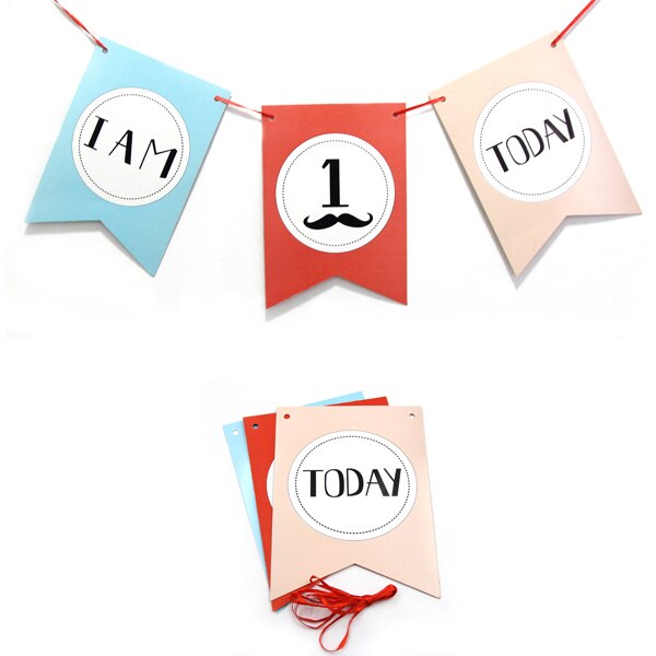 1Set "Ik Ben 1 Vandaag" Roze/Blauw Papier Banner Garland Baby Jongen Meisje Voor Mijn Eerste baby Douche Een Jaar Verjaardagsfeestje Decoratie: Beard