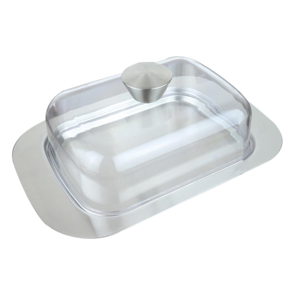Stainless Steel Butter Dish Fresh-keeping Safe Insulation Plate Box Container Sealing Storage Dish Cheese Keeperfor Restaurant: White
