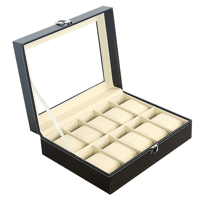 Caja para reloj con rejilla 2/3/6/10/12, estuche protector de cuero PU para reloj, organizador para relojes de cuarzo, joyeros con pantalla y cierre, el mejor