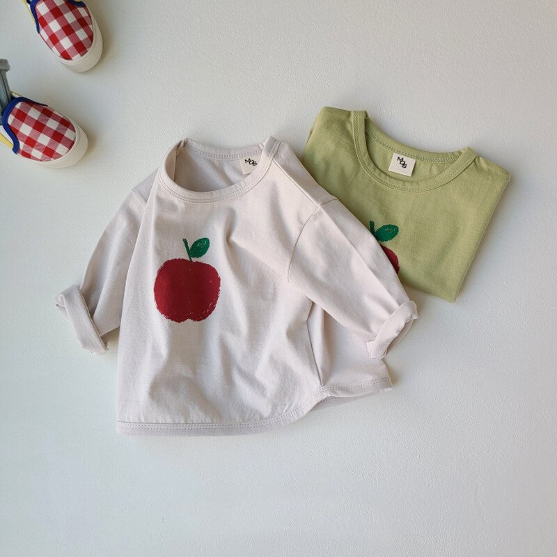 Peuter Jongen En Meisje Katoen Zachte Jas Zuigelingen Baby Apple Cartoon Patroon Losse T-shirt Mode Toevallige Kinderen Sportkleding: Green / 3T