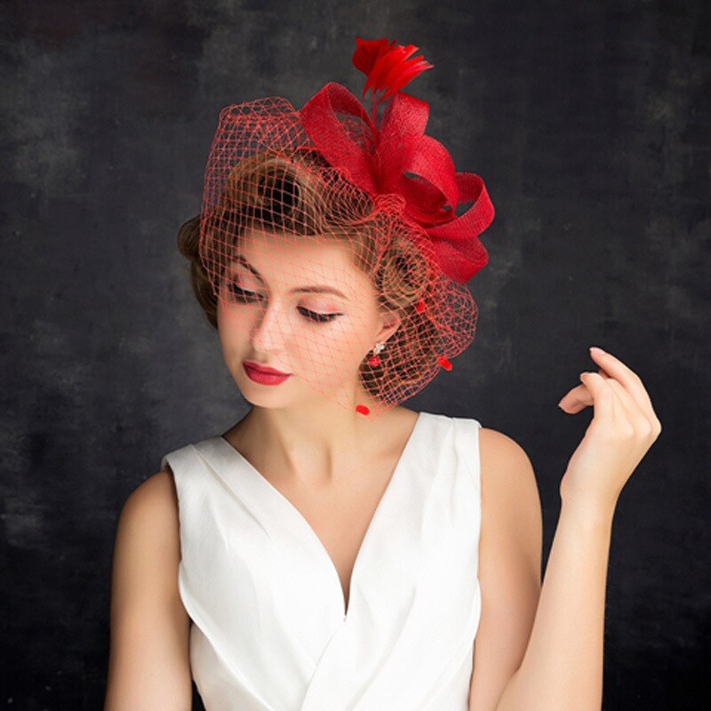 Red Wedding Birdcage Veil Face Veils Bow Net Mesh Bridal Veils Fascinator Red Veil Velo De Rejilla Accesorios De Boda