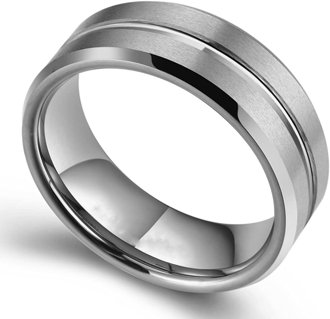 8mm männer Schwarz Wolfram Hochzeit Band Ringe Schwarz Mutter Abgeschrägte Kante Verlobungsring für männer Valentinstag Schmuck: 3.5 / Silber