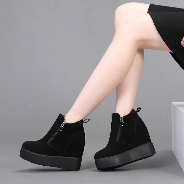 Naisten saappaat keinotekoinen mokkanahka kiilamainen saappaat piilotettu kantapää kengät korkeat vapaa -ajan kengät naisille nilkkurit  c415