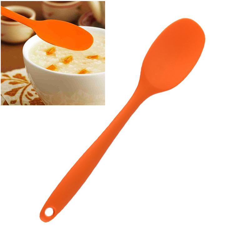 Silicone Soup Spoon Soft Long Handle Nonstick Kids Scoop Food Serving Spoon