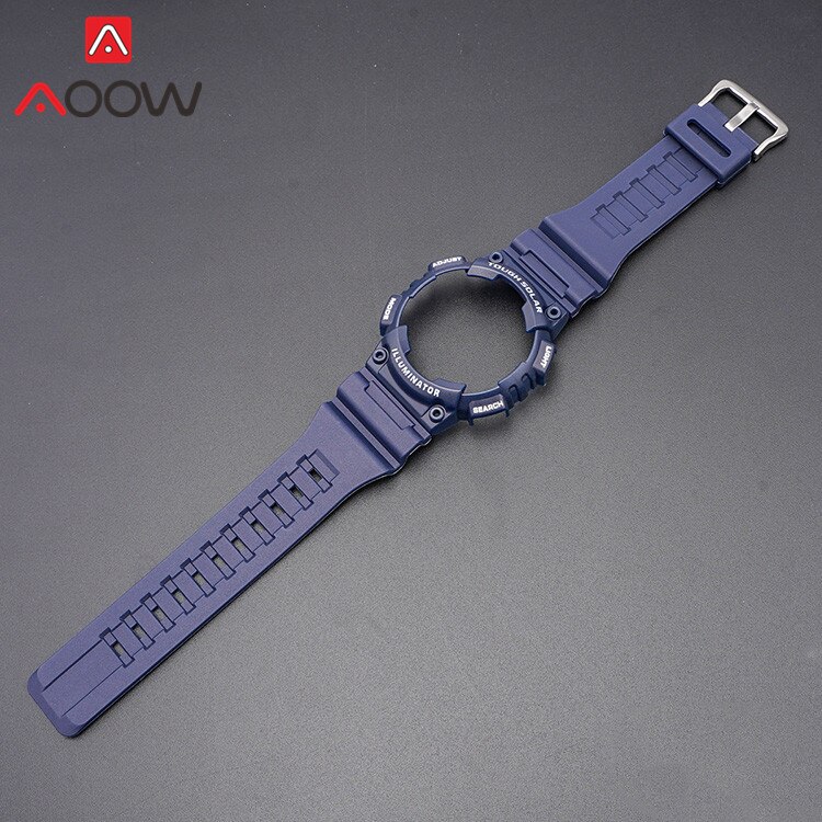 Resin Strap Bezel for Casio AQ-S810W AQS810 Sport Waterproof Men Replacement Bracelet Watch Band Protective Case Transparent: Blue white