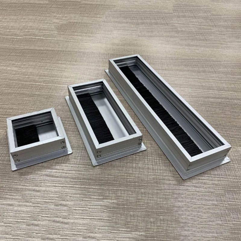 Office Hardware Matt Black Rectangle Wire Cable Grommet Aluminum Square Table Desk Grommet with Multiple Sizes