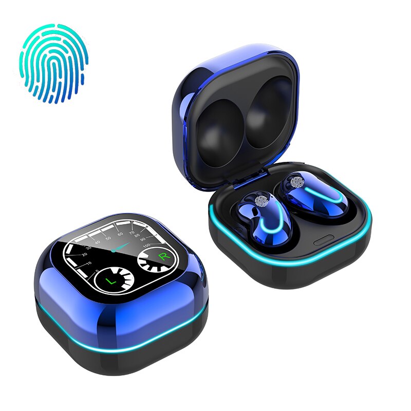 Auriculares inalámbricos S6 SE Bluetooth V5.1, cascos estéreo con pantalla LED y micrófono para Samsung Buds en vivo: Blue-Touch