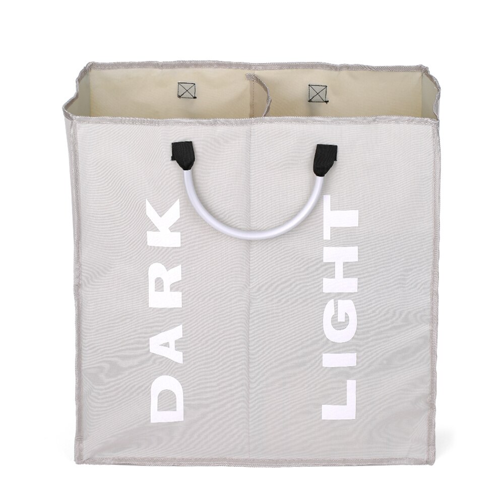 Laundry Bag Foldable Laundry Basket Large Dirty Laundry Basket Hamper Sorter Oxford Cloth Dirty Clothes Bag with Aluminum Handle: Light Gray 2-section