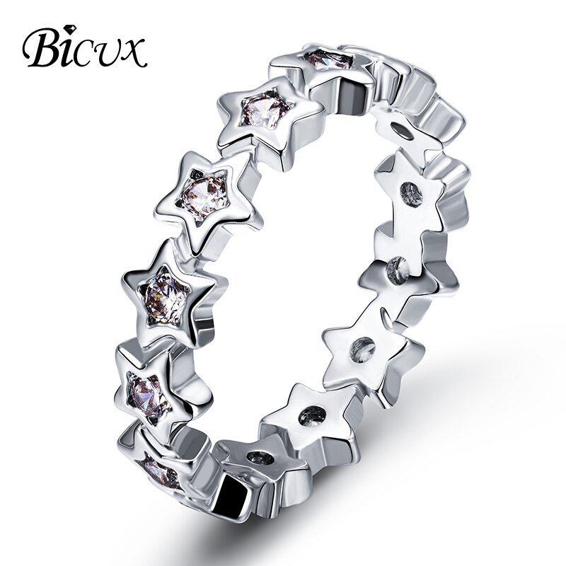 BICUX Klassische Engagement Ring 6 Claws AAA Weiß Cubic Zirkon Weibliche Frauen Hochzeit Band Ringe Schmuck