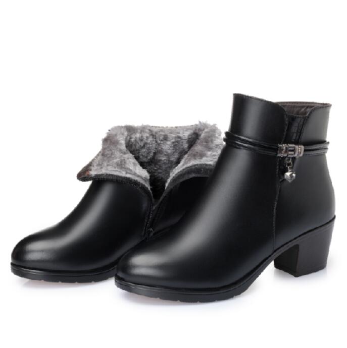 GKTINOO NEUE Weichem Leder Frauen Stiefeletten hoch Fersen Reißverschluss Schuhe Warme Pelz Winter Stiefel für Frauen Plus größe 35-43: Schwarz / 7.5