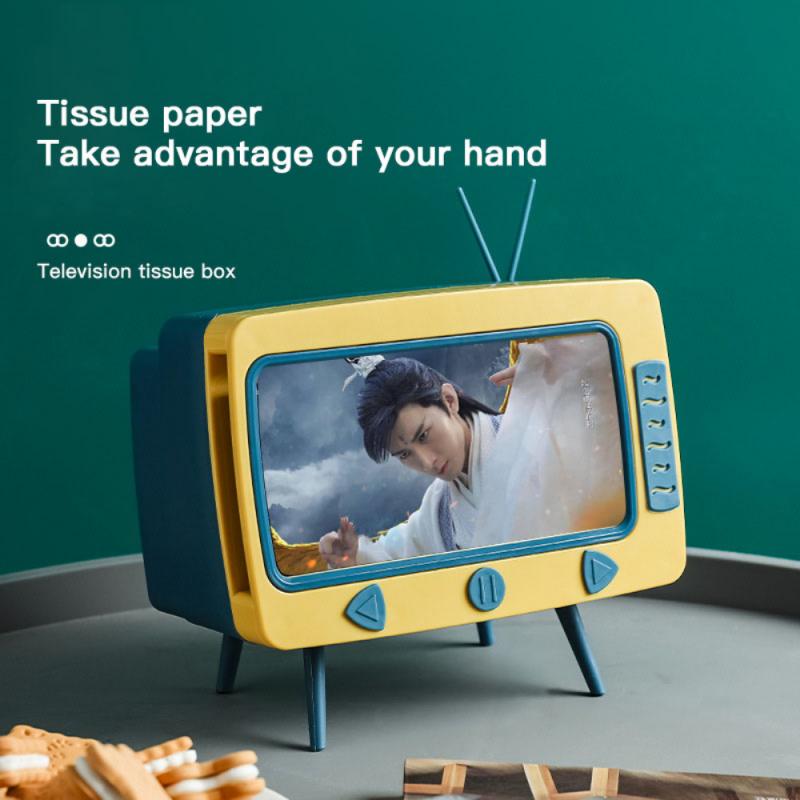 Retro Radio Tissue Box Desktop Home Decorate Storage Tube 2 In 1 TV Tissue Box Multifunct Mobile Phone Holder