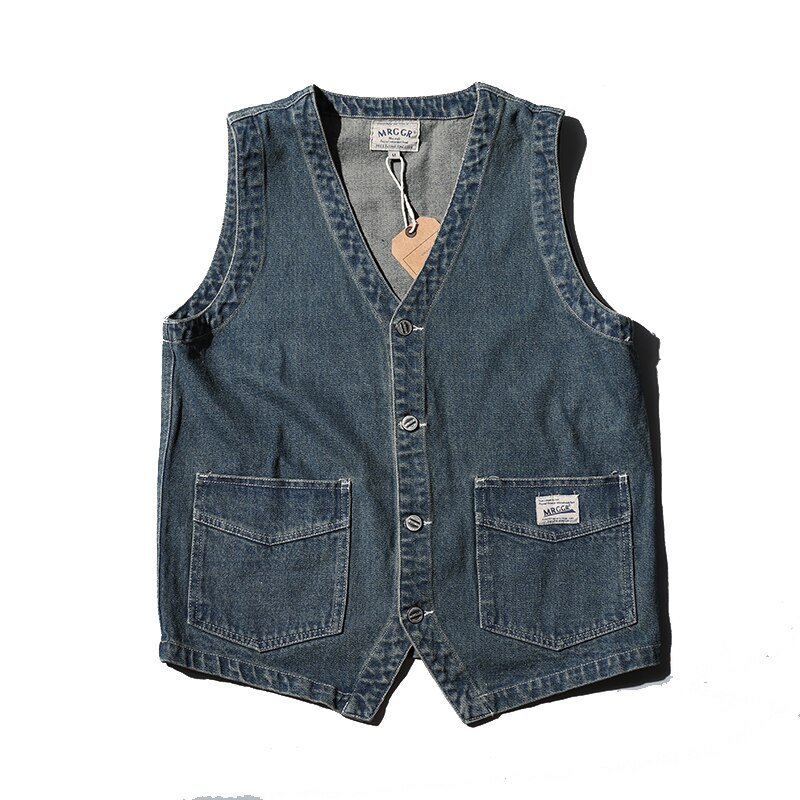 Retro Denim Vest Men Sleeveless Cargo Jacket Harajuku Style Tooling Jean Jacket Cowboy Wasitcoat Men'S Clothing: S