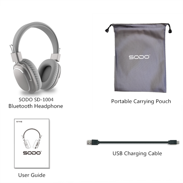 Sodo 1004 Draadloze Hoofdtelefoon Opvouwbaar Bluetooth-Compatibel 5.0 Stereo Headset Bedrade Draadloze Hoofdtelefoon Met Mic Ondersteuning Tf Card: Gray storage bag