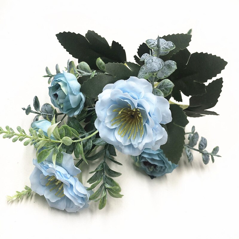 Yoormer Kunstmatige Pioen Zijde Bloem Boeket Elegante Thuis Kunstmatige Bruiloft Decoratie Boeket Bloem Decoratie: Light blue
