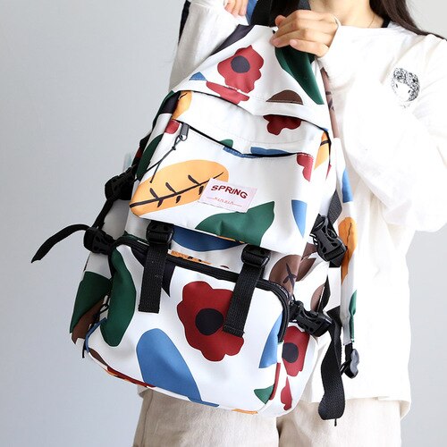 Geometric Printed Waterproof Backpacks for Women Leaves Travel Backpack Female Student School Bag for Teenage Girl Book Mochilas: White