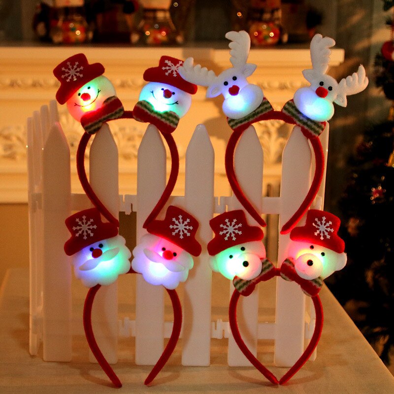 Xmas Toy Red Double Head Novelty Toy Christmas Santa Reindeer Snowman Bear LED Light Headband Hair Christmas For Children