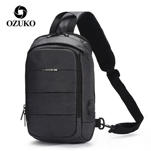 OZUKO Multifunction Waterproof Crossbody Bag Travel Men Chest bags External USB interface Sports shoulder bag Chest Pack: dark gray