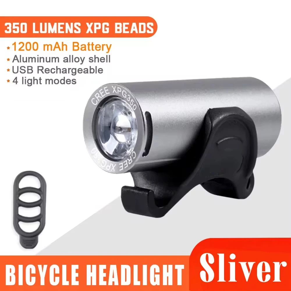 Xpg led cykellygte usb genopladelig 350 lumen mtb forlygte vandtæt cykel bjergbestigning forlygte cykling lommelygte lampe: Lysegrå
