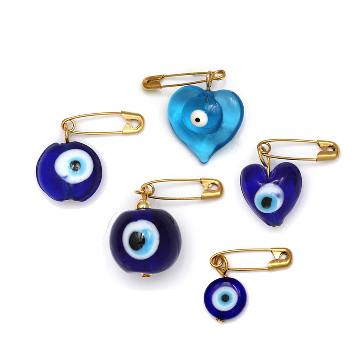 Lucky Eye Oil Blue Turkish Evil Eye Safety Pin Fatima Hamsa Hand Round Charm Brooch Pin for Women Men Jewelry: Blue Zinc Plated