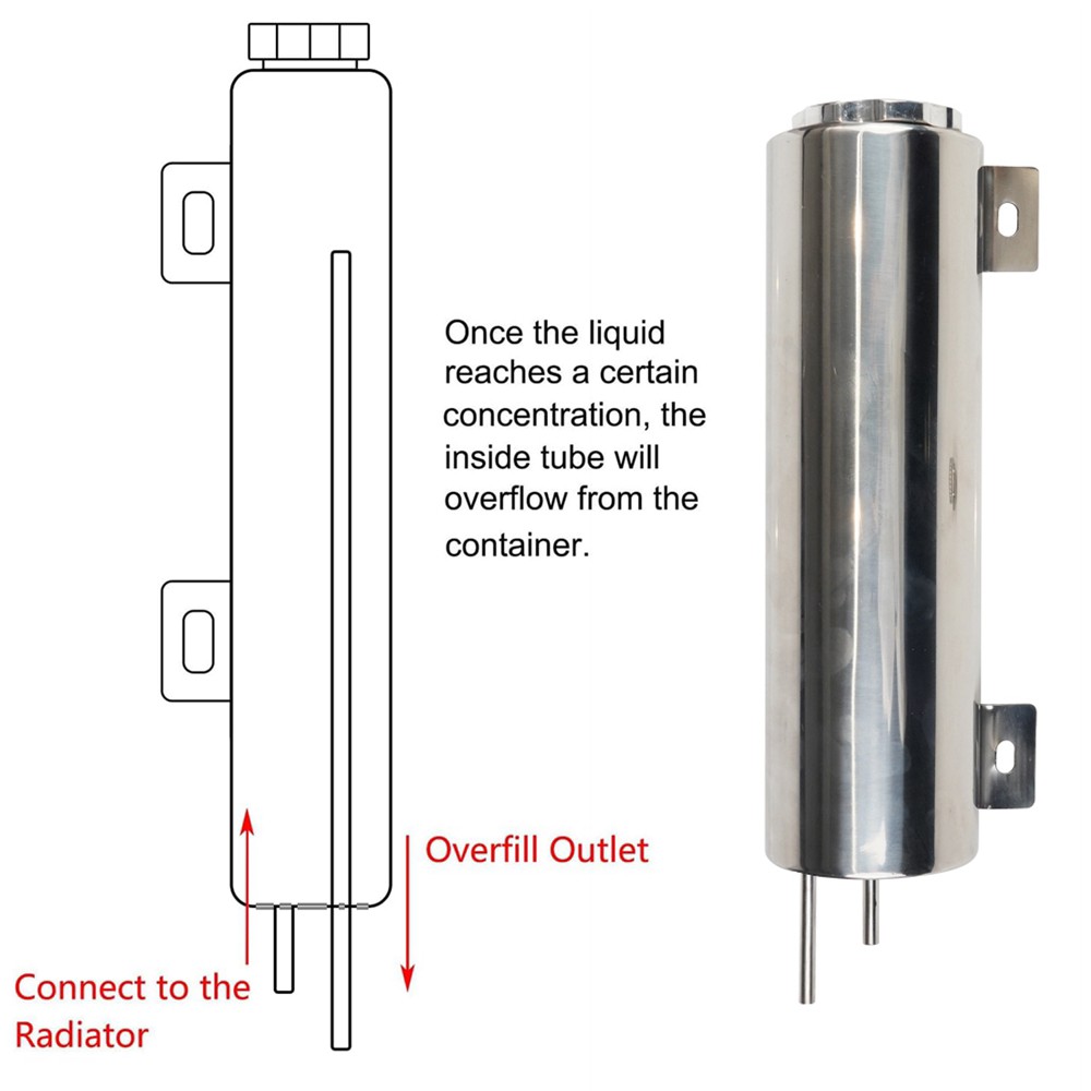 2 'x13'/3 'X10' Universal radiador refrigerante desbordamiento tanque de vómito de acero inoxidable pulido radiador refrigerante tanque de desbordamiento
