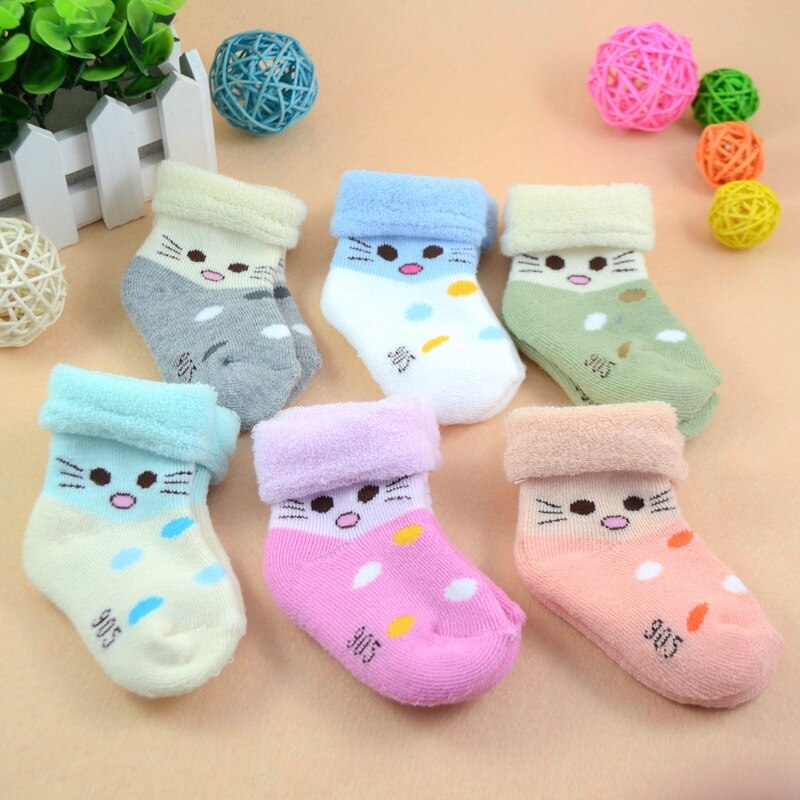 Cartoon Winter Warm Thickening Baby kid Terry Socks Animal GiraffeBear Rabbit Cat Dog Newborn Cotton Boy Girl Cute Toddler Socks: 1 Pair Random4