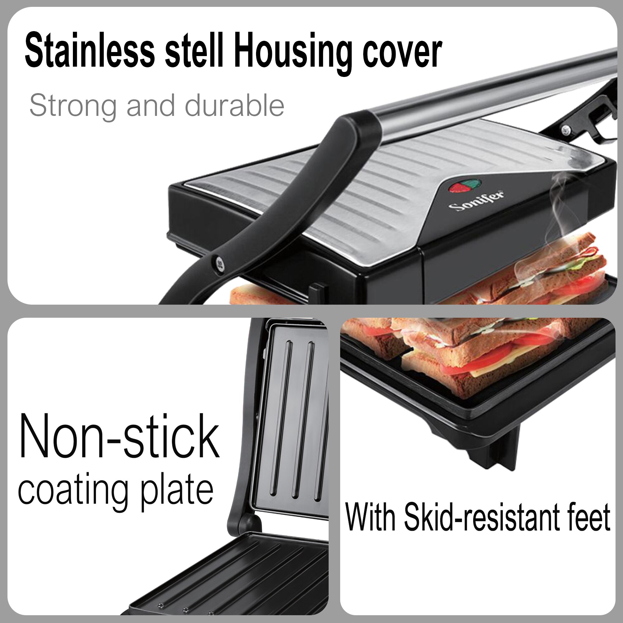 Sonifer – Grill électrique 750W, appareil de cuisson pour BBQ, appareil de cuisson pour crêpes et grillades de viande, sans fumée