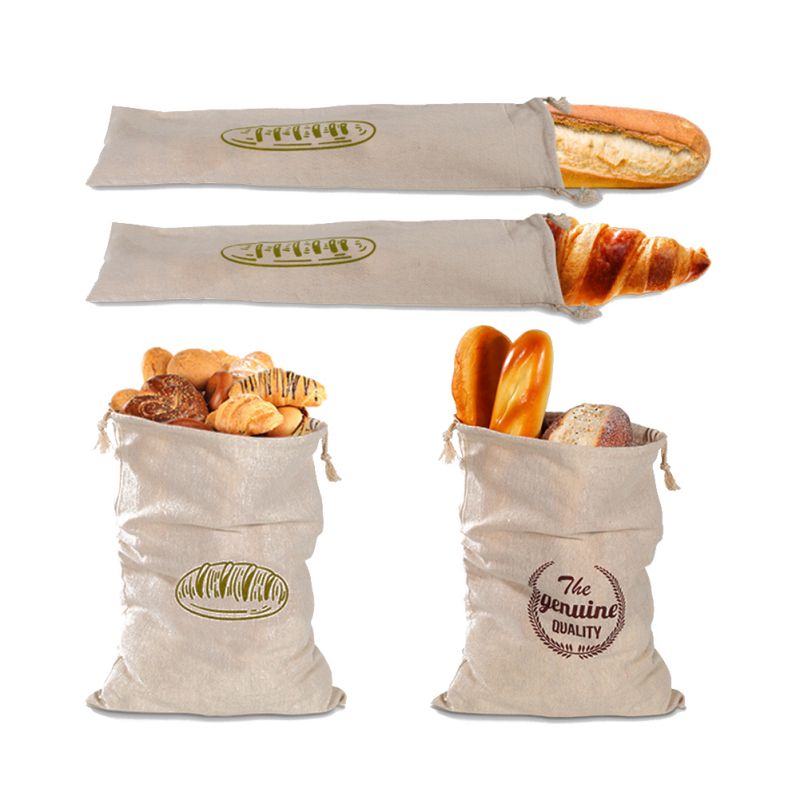 Bolsa de pan de lino orgánico para organización de cocina, almacenamiento de alimentos reutilizable, bolsa con cordón para pan y Baguette, suministros de panadería: A