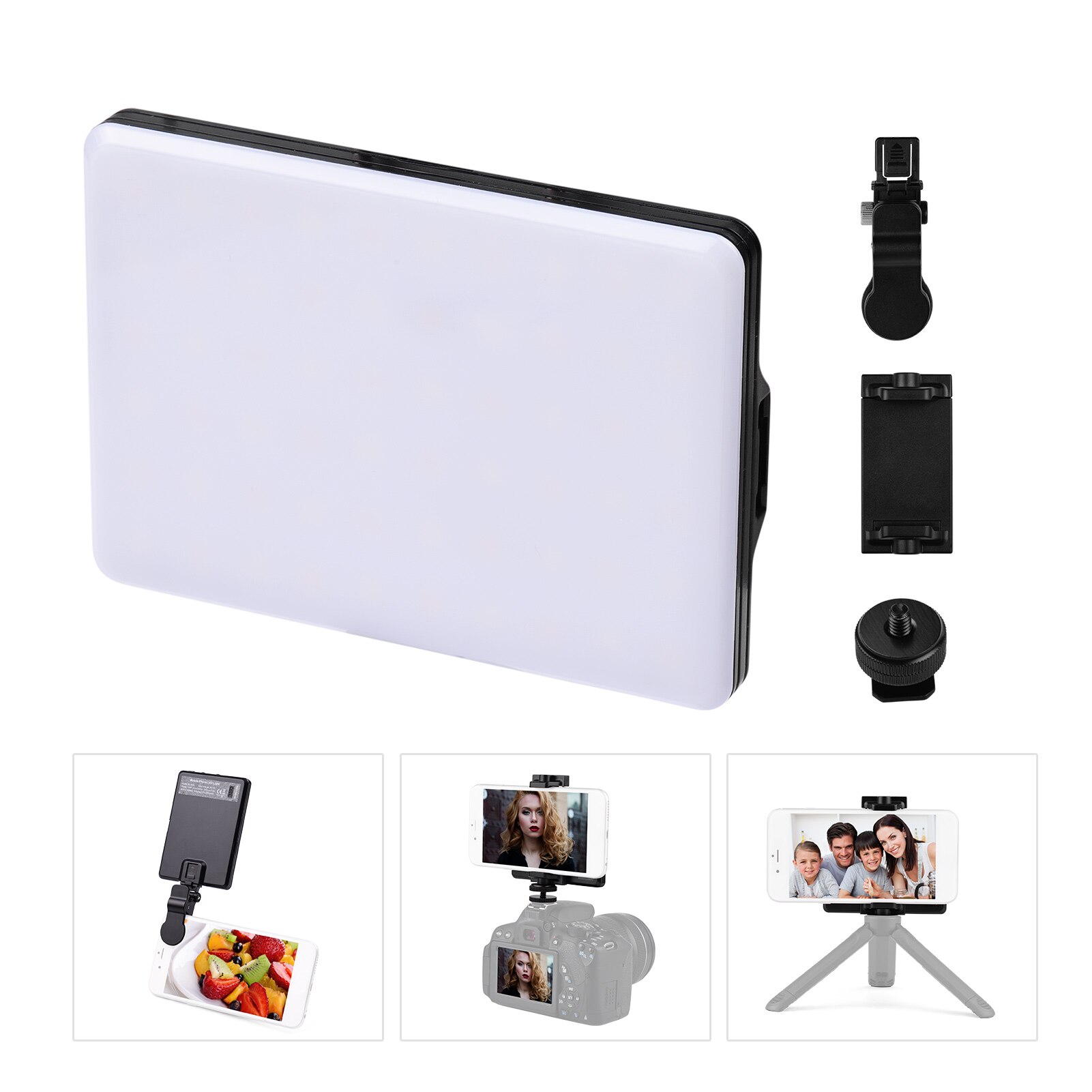 3-in-1 Clip-on Video LED Light 4W 3200K-5600K 3-color 10-Level Dimmable CRI95+ with Phone Holder Cold Shoe Mount for Video Vlog