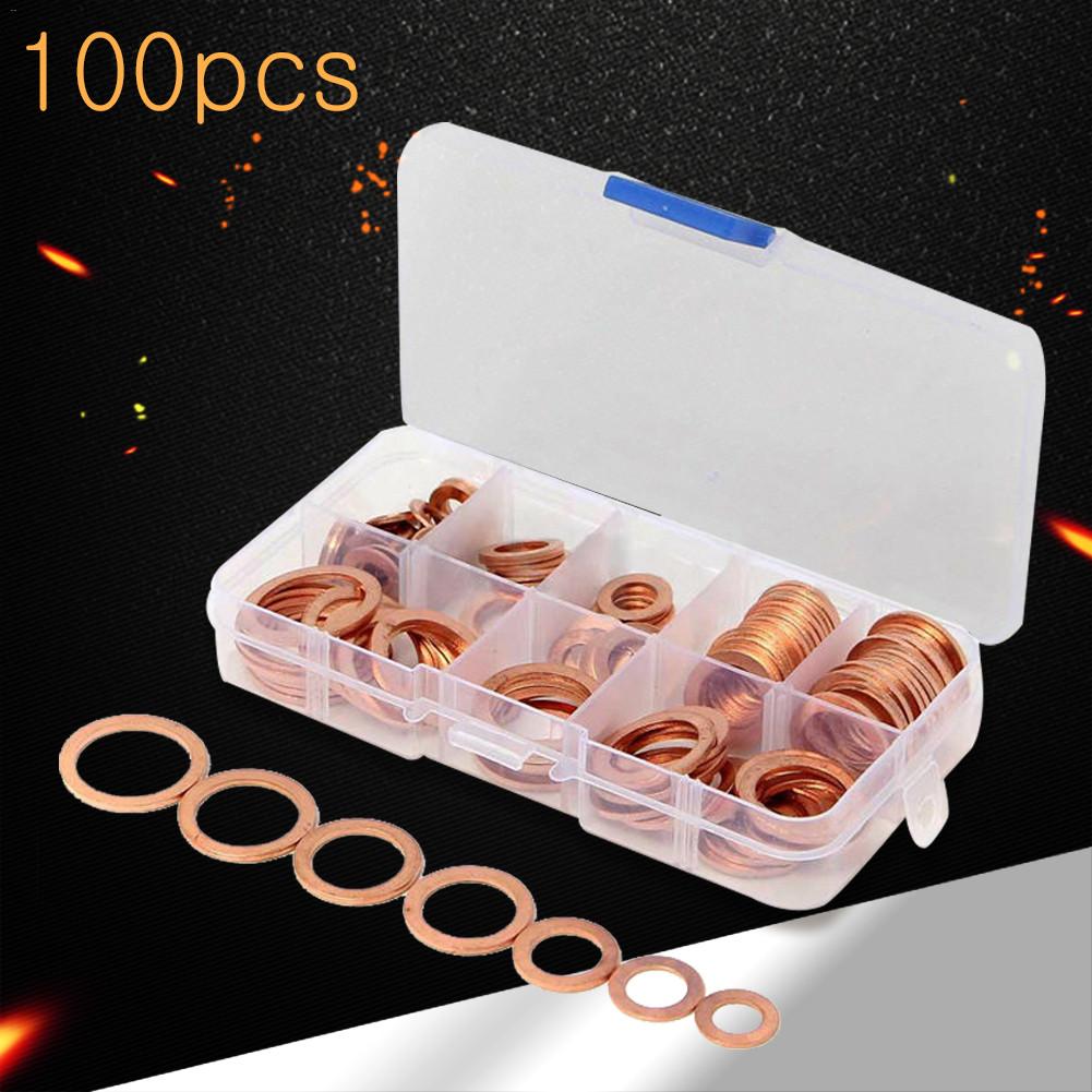 100PCS Copper Washer M4-M14 Effen Seal Ring Set Goede Elektrische Geleidbaarheid Hardware Accessoires
