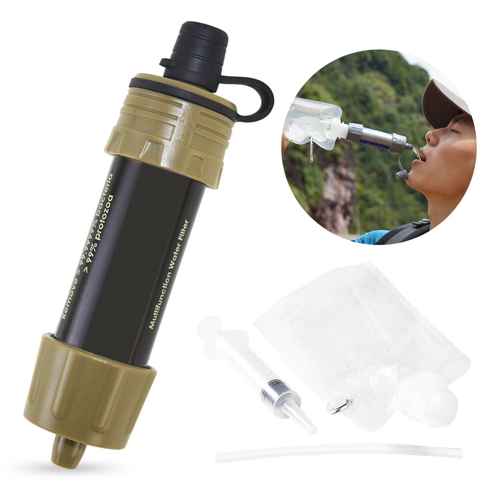 Filtre à eau extérieur, système de filtration d'eau à paille, purificateur d'eau pour la préparation aux situations d'urgence, camping, voyage, randonnée: Vert armée