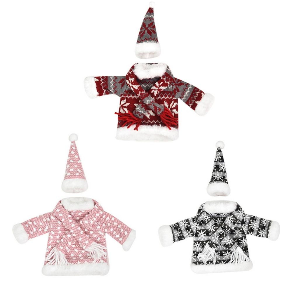 Copos de garrafa de vinho bonito camisola de malha capa de férias conjunto festa de natal festival jantar decorações de mesa