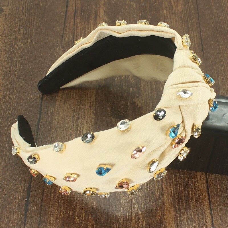 Eleganckie nowe modne akcesoria do włosów szeroki boczny pałąk Mix kryształowy barokowy Hairband Center Cross nakrycia głowy dla kobiet wesele: champagne