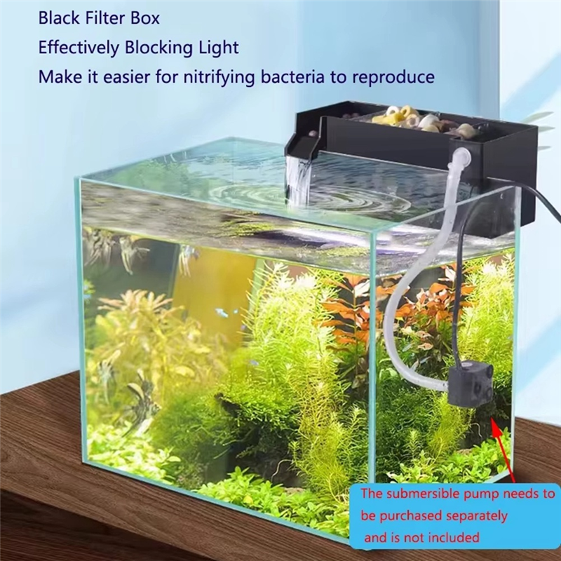 BSEVB-Black Fish Tank External Small Silent External Suspend Aquarium Drip Overflow Acrylic Filter Dry