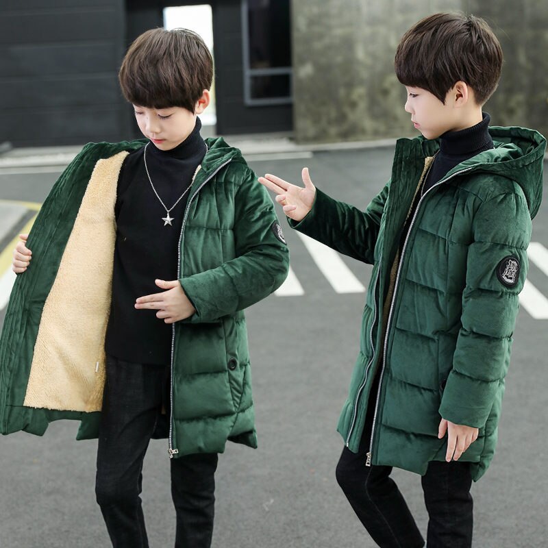 Inverno menino longo casaco parka adolescente casacos quentes casaco para crianças jaquetas pleuche adolescentes meninos inverno hoodies outerwear 5-14 t