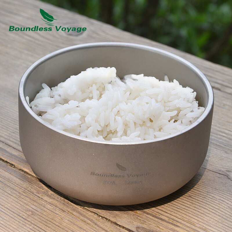 Boundless Voyage Camping Titanium Bowl 200ml/420ml Double-Walled Rice Bowl Lightweight Outdoor Hiking Picnic Tableware