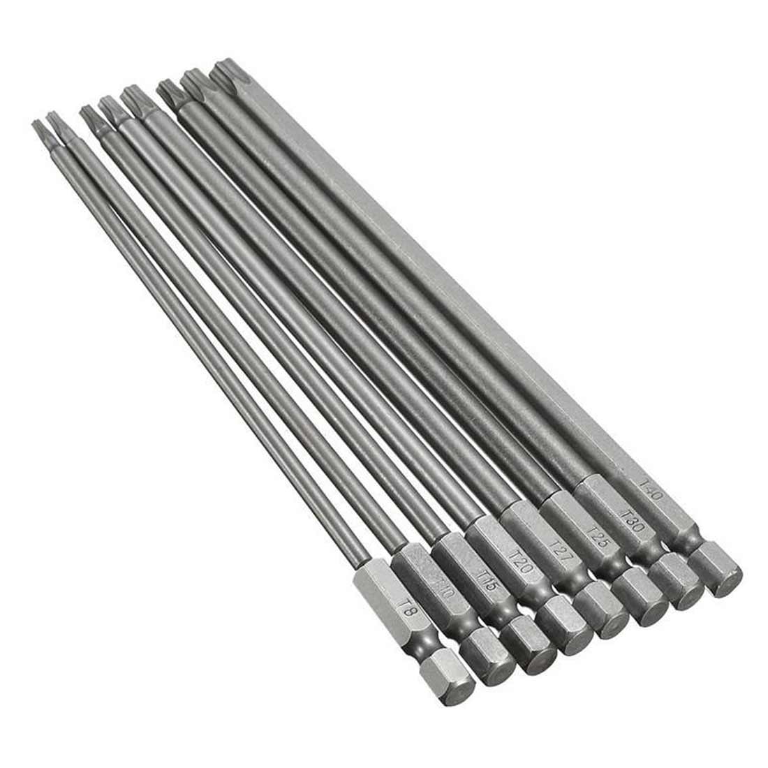 1/4 sekskantede skruetrækker bits 8 stk / 12 stk / 50pc sikkerheds bit sæt manipulationssikker skruetrækker bor bit skruetrækker bit torx fladt hoved: 8 stk  t5-t40 150mm