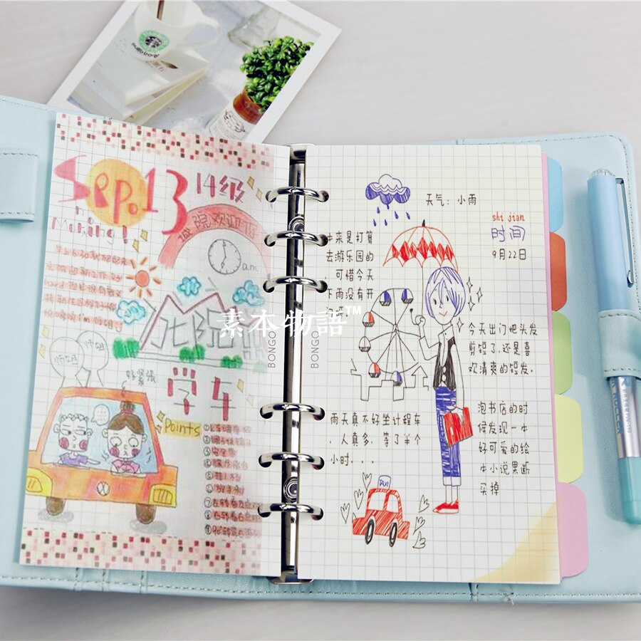 filler papers Loose Leaf Notebook paper for Filofax A6 A5 A7 standard Grid Core Planner Sketchbook Personal Diary filler papers