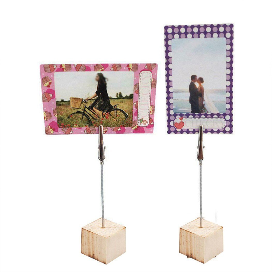 10Pcs Wooden Metal Photo Alligator Clip Memo Diy Wire Picture Frame Table Stand Tabletop Photo Holders For Pictures Pine Wood