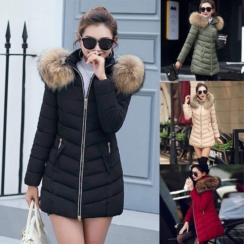 ZOGAA Brand Winter Long Jacket Women Big Fur Hooded Long Parkas Female Thick Warm Jacket Coat Solid Slim Zipper Overcoat Outwear
