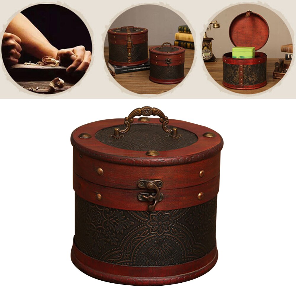 Delicate Ancient Chinese Style Round Tea Leaves Cake Storage Box Tea leaves Display Organizer Wooden Tea Package Box - A Si: 17.5X17.5X15cm / As Shown 1