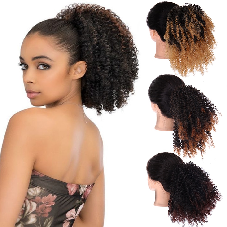 Lupu Afro-amerikaanse Natuurlijke Zwarte Korte Paardenstaart Synthetische Pruik Haarverlenging Haarverlenging 8 Inch