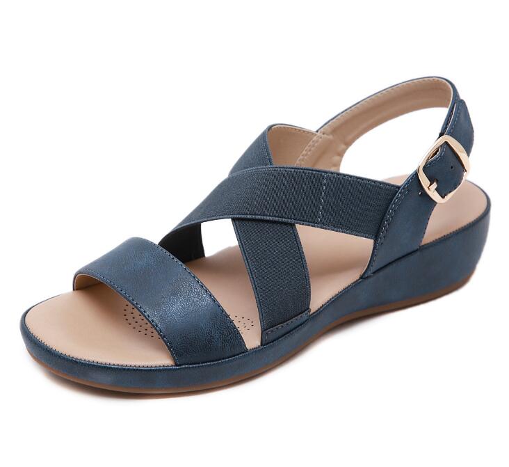 Verano nuevas sandalias planas Zapatos para mujer tipo gladiador punta abierta sandalias de cuña Mujer Casual calzado de playa con plataforma hy61: Azul / 11