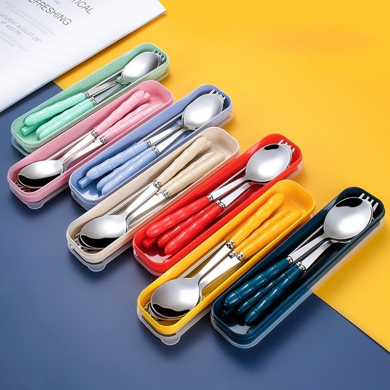 Stainless Steel Dinnerware Set Flatware Kitchen Accessories Camping Travel Sets Fork Spoon Portable Cutlery Sets With Case