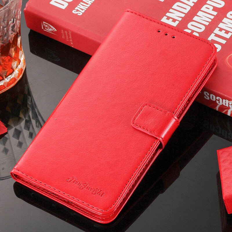 Tienjueshi flip couro do plutônio capa de silicone escudo carteira etui caso da pele para zte lâmina a476 (lâmina v2) 5": Red