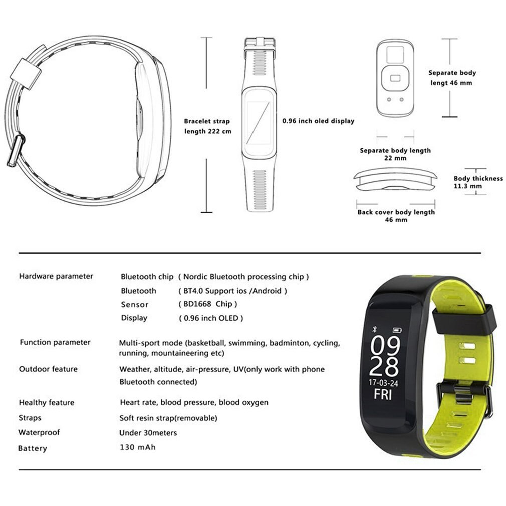 F4 Smart Watch Blood Oxygen Pressure Heart Rate Monitor IP68 Waterproof Fitness Tracker Pedometer Altimeter