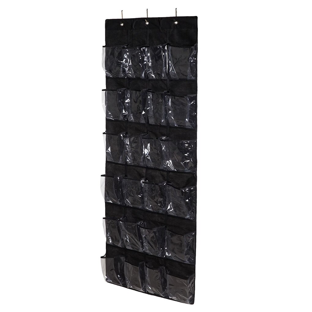1pc 24 Grid Over Door Hanging Organizer Convenient Storage Holder Rack Closet Shoes Shoe Rack Non-Woven Fabric Shoes Holder: black